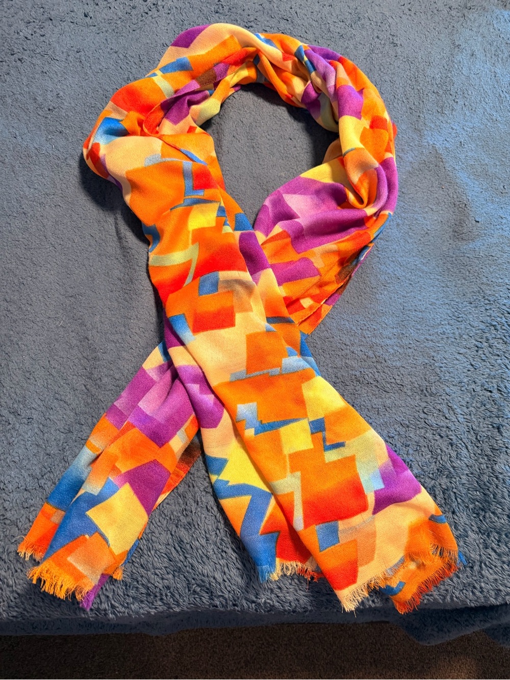 Vibrant Geometric Print Lightweight Scarf in Orange, Purple, Blue